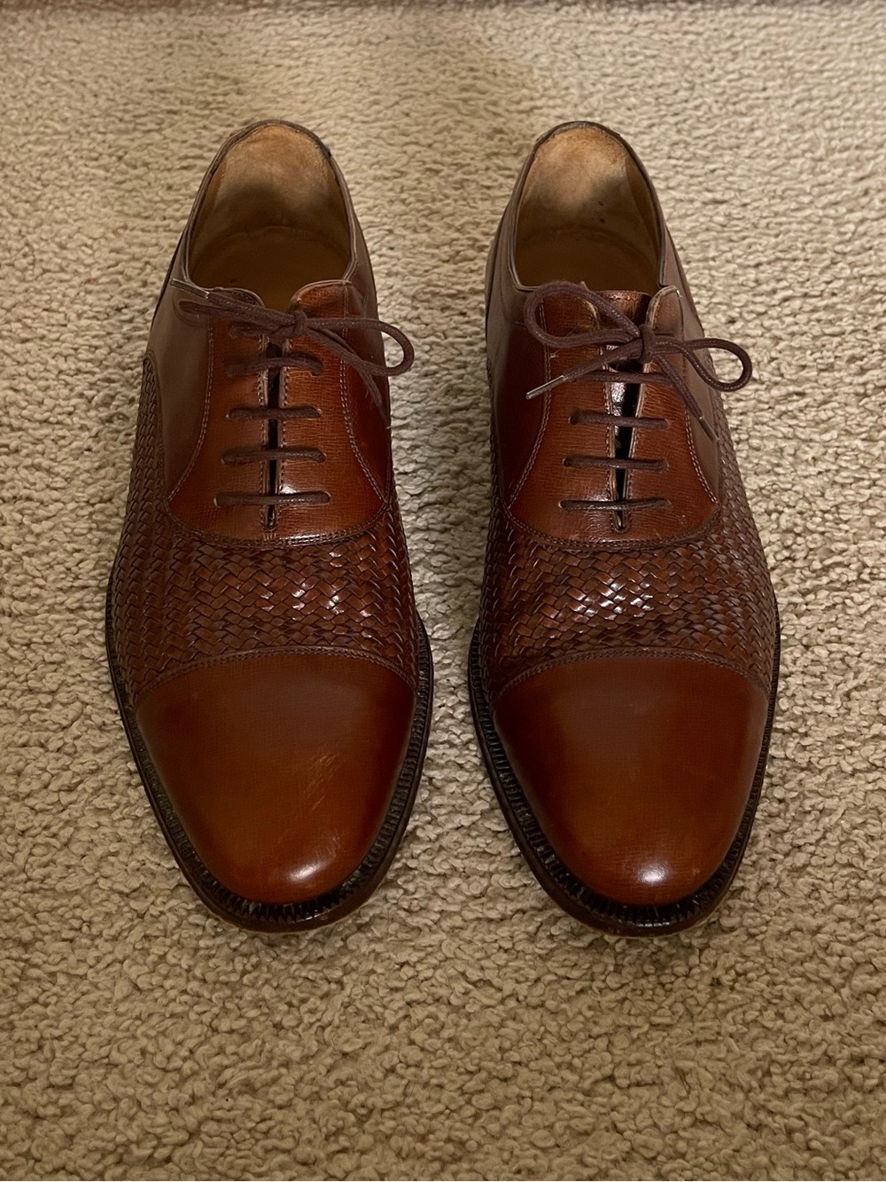 Bally Kensington Brown Leather Front Woven Made In Italy Derby Shoes Size 9.5 D